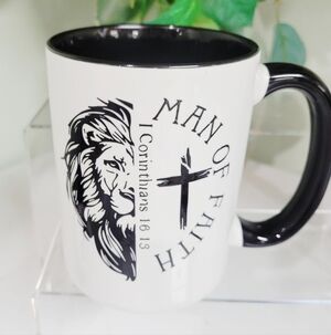 Hand Crafted Black and White Man of Faith Mug